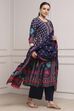 Navy Blue Cotton Printed Anarkali Suit Set image number 5