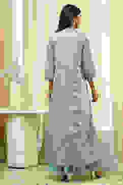 Turquoise Printed Layered Cape Dress image number 5