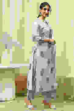 Blue Cotton Hand Block Print Unstitched Suit Set image number 7