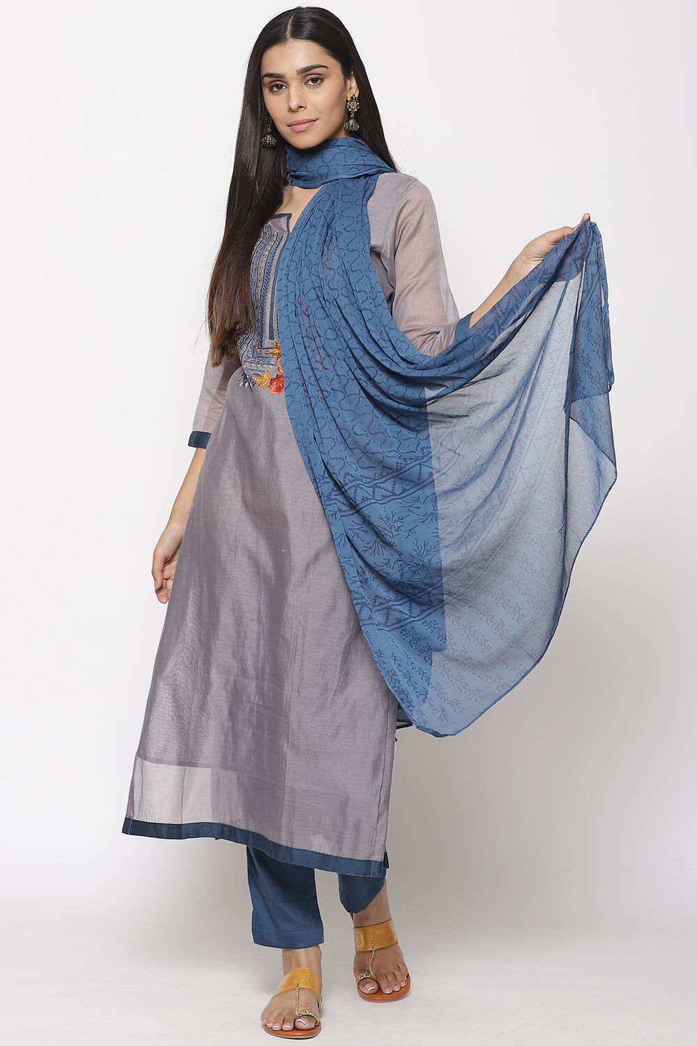 Blue Silk Unstitched Suit Set image number 0