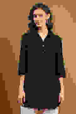 Black Solid Shirt Collar Straight Short Kurti image number 6