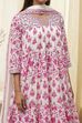 Off-White and Pink Cotton Floral Tiered Suit Set image number 1