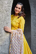 Yellow Cotton Gathered Kurta & Pants Suit Set image number 7