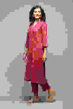 Hot Pink Spandex Blend Straight Printed 2 Piece Set image number 3