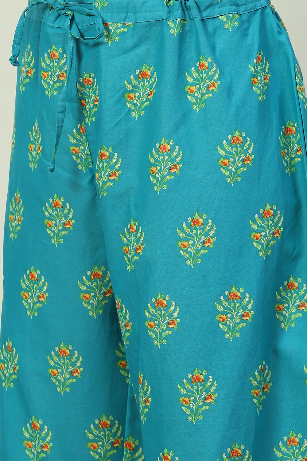 Teal Printed Cotton A-Line Kurta Palazzo Suit Set image number 2