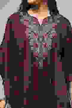 Blue and Brown Satin Printed Kaftan-Style Kurta Set image number 1