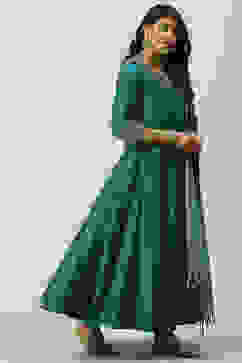 Teal Poly Viscose Anarkali Kurta Churidar Suit Set image number 6