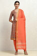 Grey Cotton Handloom Unstitched Suit Set image number 1