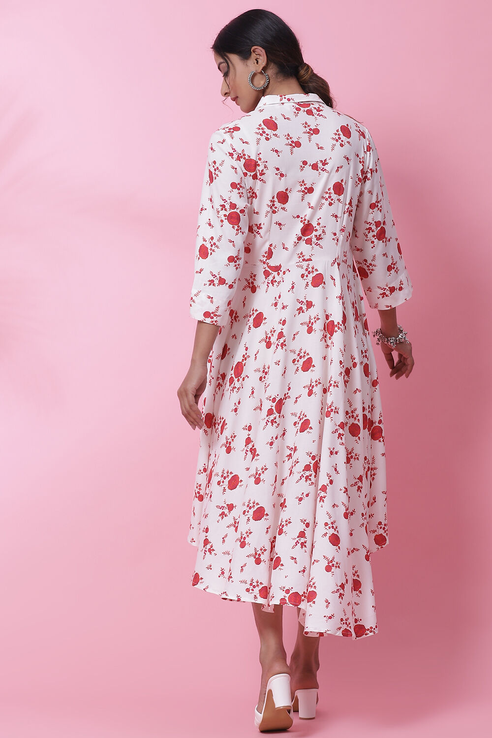 Mango Yellow Rayon Flared Printed Dress image number 4