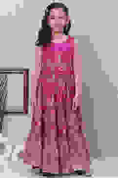 Dark Pink Art Silk Flared Lehenga image number 5
