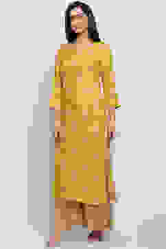 Yellow Viscose Straight Kurta image number 4