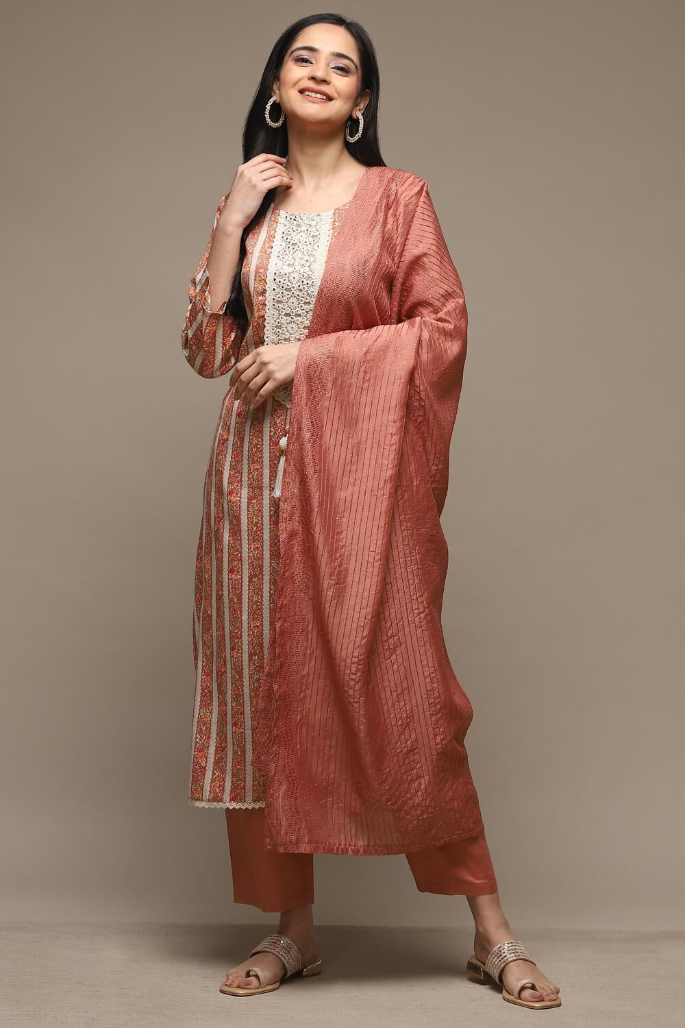 Multicolour Cotton Digital Print Unstitched Suit Set image number 1