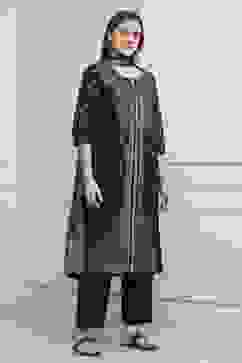 Black Poly Dupion Straight Suit Set image number 5