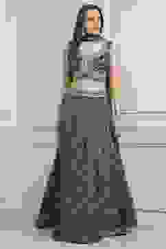 Teal Cotton Blend Dyed Lehenga Set image number 6