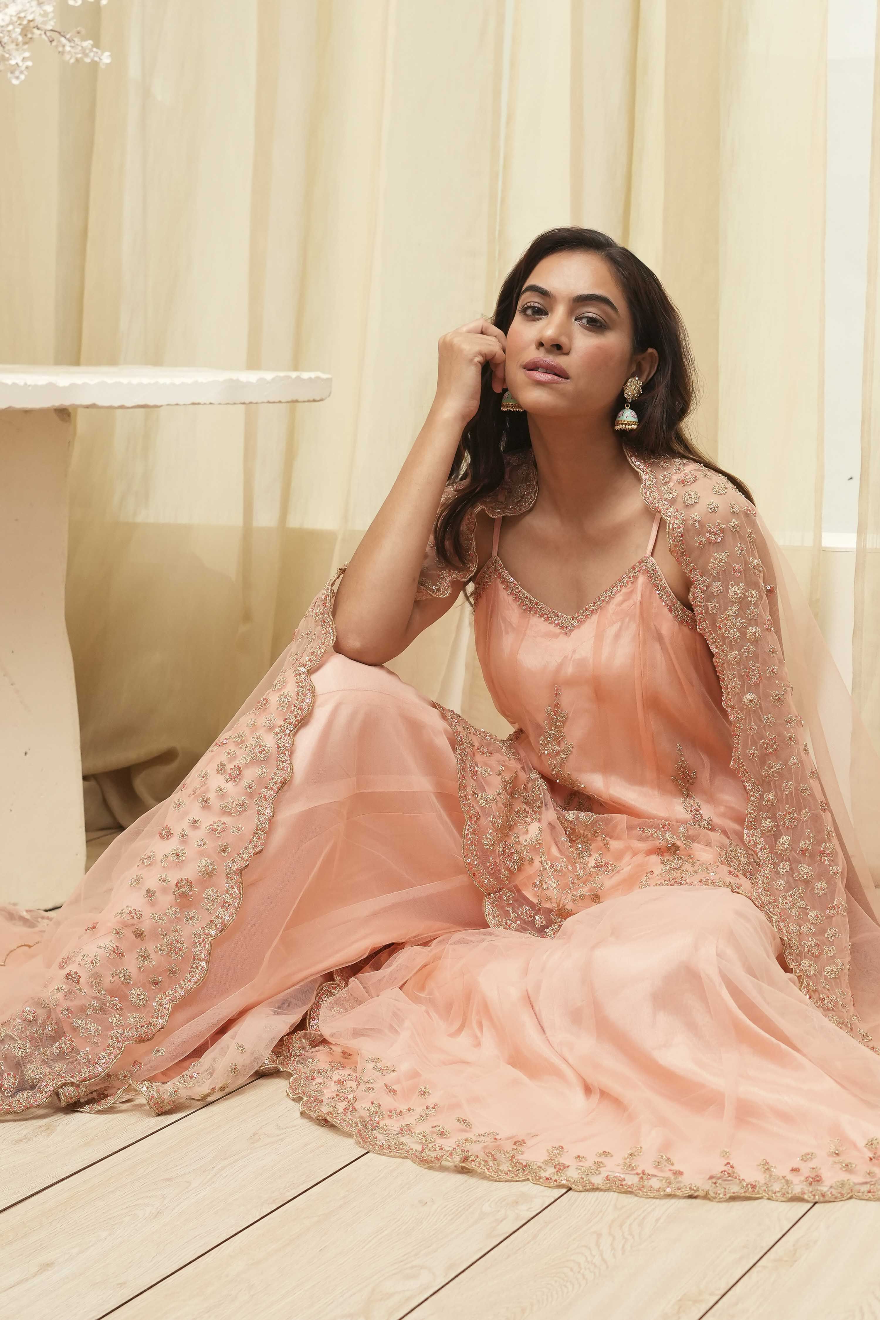 Pink Net Kalidar Suit Set image number 8