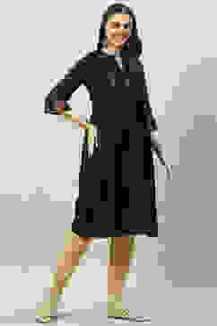 Black Art Silk A-Line Yarndyed Kurta image number 3