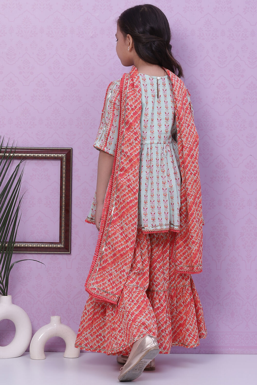 Aqua and Coral Cotton Sharara Set image number 4