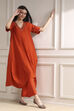 Burnt Orange Dyed Asymmetric Kurta Set image number 0