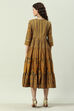Ochre Cotton Printed Flared Tiered Dress image number 4