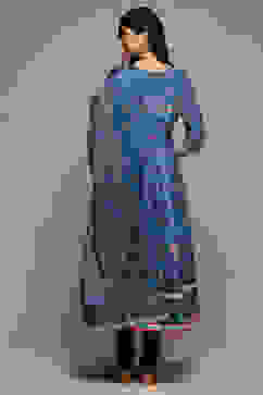 Indigo Cotton Anarkali Kurta Churidar Suit Set image number 4