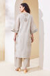 Beige Cotton Blend Straight Embroidered Suit Set image number 4