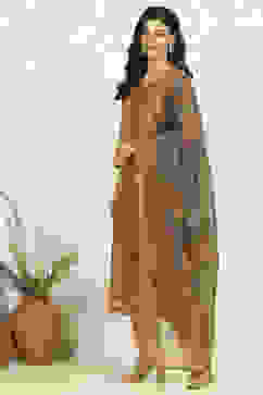 Mustard Chanderi Unstitched Suit Set image number 4