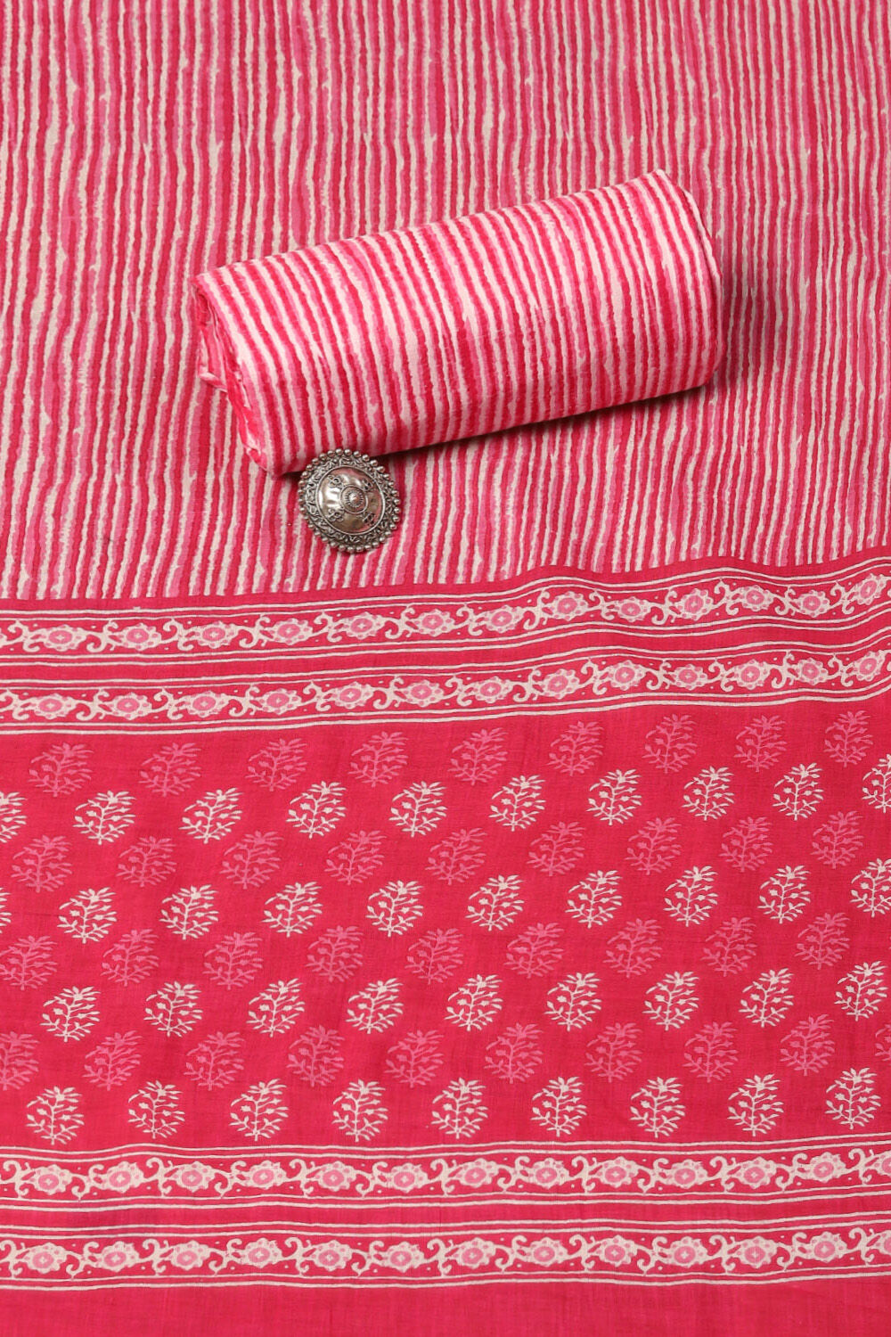 Pink Cotton Hand Embroidered Unstitched Suit Set image number 2