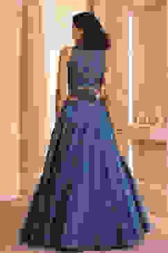 Teal Poly Dupion Silk Hand Zardozi Lehenga Set image number 4