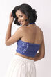 Royal Blue Cotton Abstrast Smocked Back Crop Top image number 5