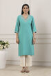 Turquoise Blue Sequined Embroidered Straight Kurta image number 5