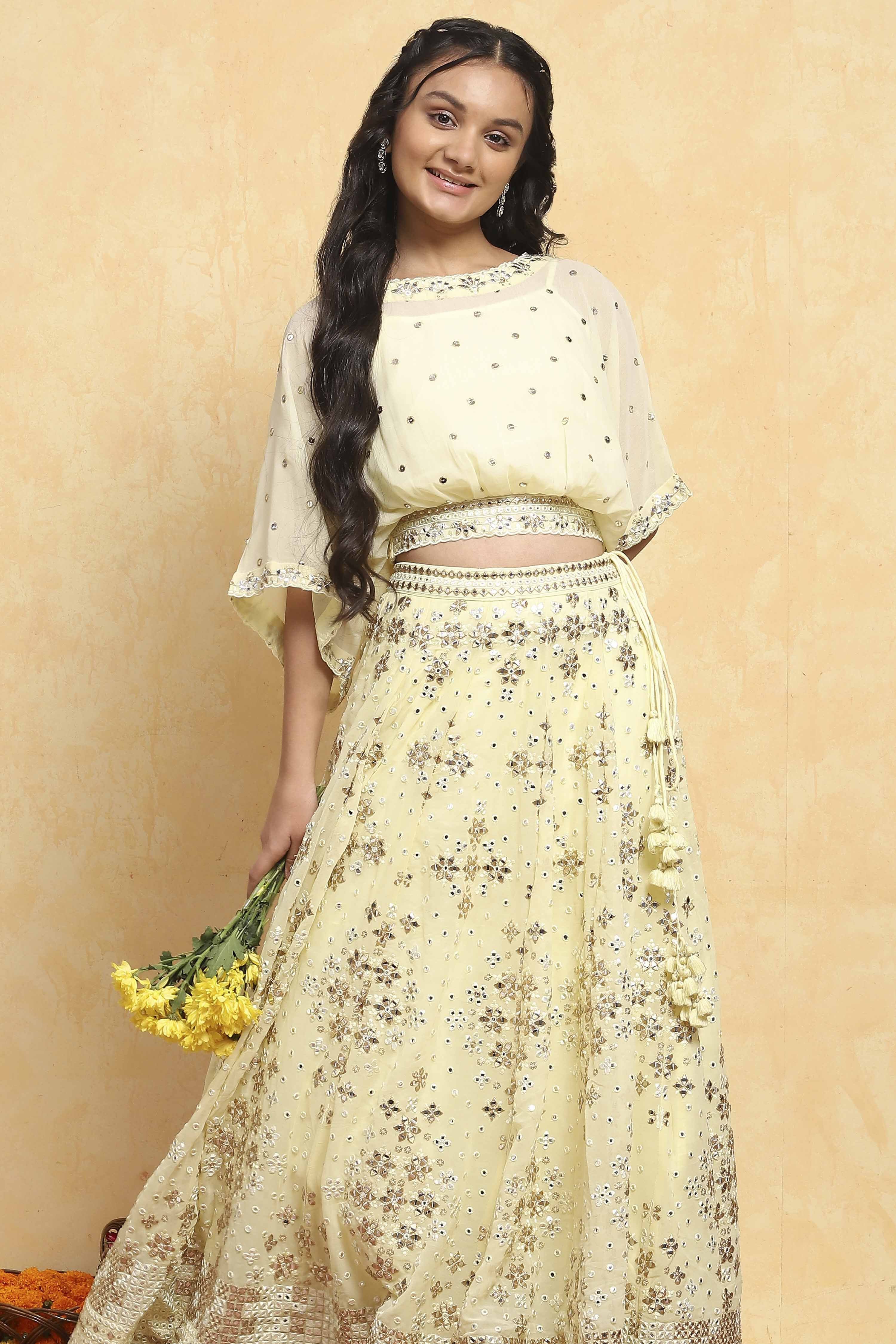 Neutral Polyester Embroidered Kalidar Lehenga Set image number 7