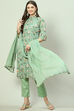 Green Crepe Unstitched Suit Set image number 6