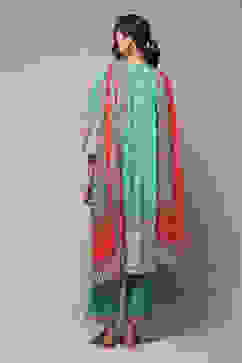 Sea Green LIVA Gathered Kurta Palazzo Suit Set image number 4