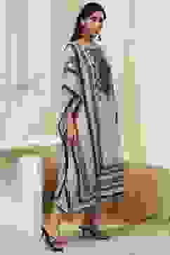 Beige and Black Printed Kaftan-Style Kurta Set image number 6