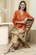 Orange Cotton Blend Schiffli Straight Kurta Set image number 0