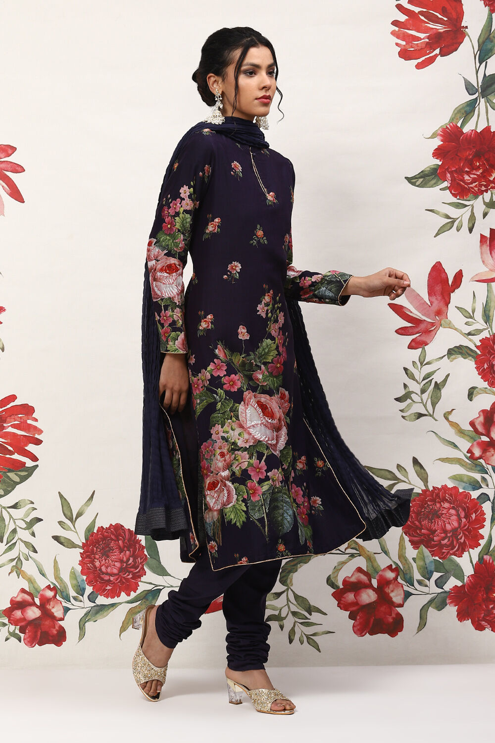 Rohit Bal Indigo Cotton Blend Straight Kurta Suit Set image number 6