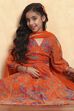 Orange Polyester Printed Kalidar Lehenga Set image number 0