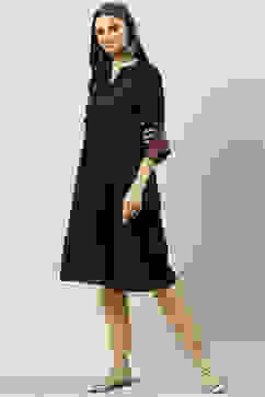 Black Art Silk A-Line Yarndyed Kurta image number 2