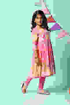 Pink Rayon Flared Printed Kurta Set image number 5