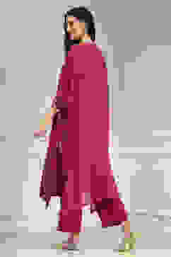 Red Printed Kaftan Style Kurta Set image number 4