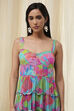 Turquoise Cotton Floral Printed Tiered Dress image number 1