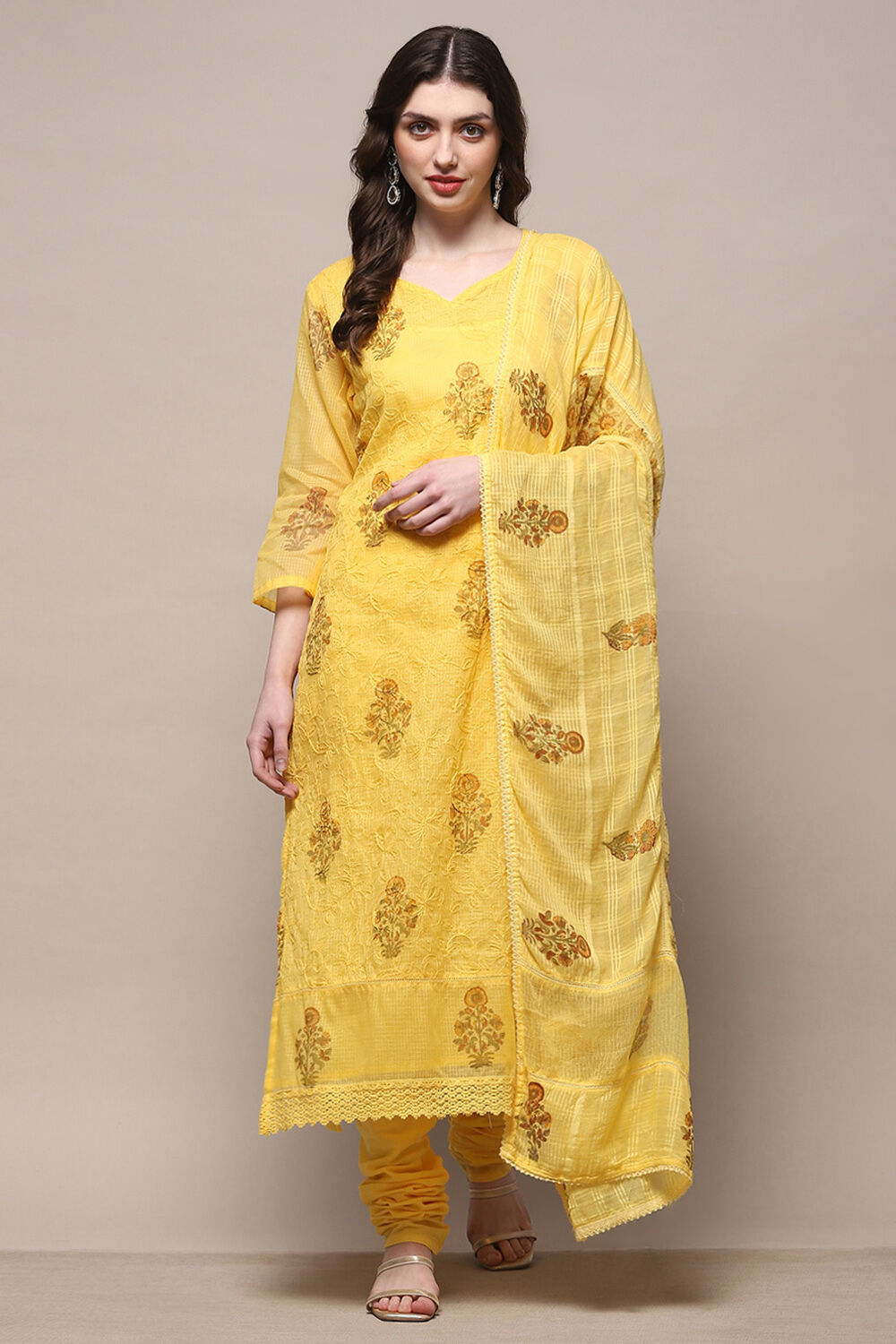 Pista Green Cotton Blend Unstitched Suit set image number 8