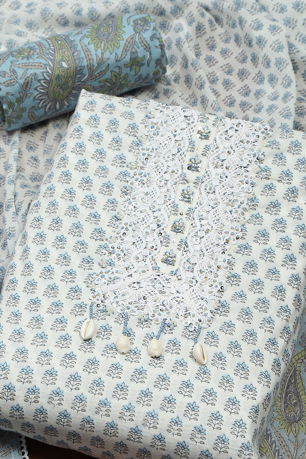 Grey Cotton Printed Unstitched Kurta Set image number 1