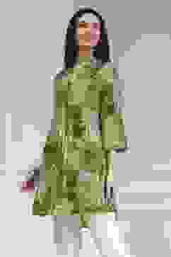 Olive Green Pleated Straight Short Kurta image number 2