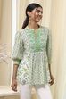 Green and White Pleated Short Kurta image number 4