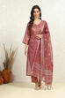 Maroon Cotton Printed Unstitched Suit Set image number 7
