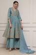 Blue Silk Chanderi Anarkali Suit Set image number 0