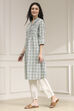 Blue Cotton Printed A-Line Kurta image number 2