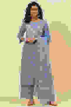 Blue Cotton Straight Kurta Palazzo Suit Set image number 0