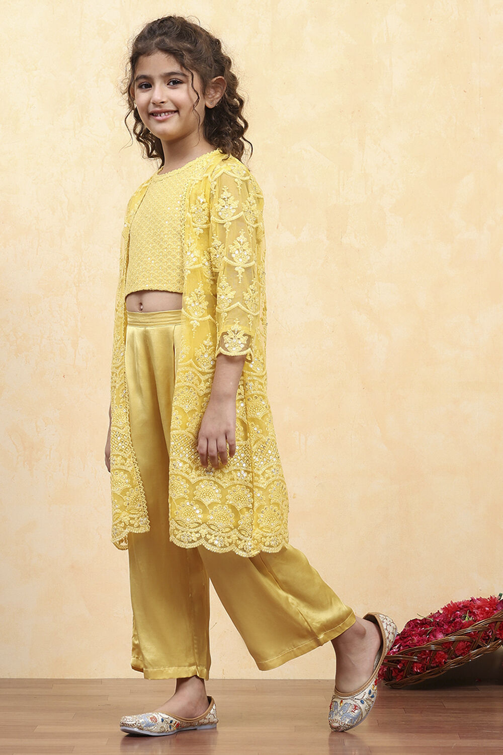 Yellow Viscose Embroidered STRAIGHT 3 Piece Set image number 3